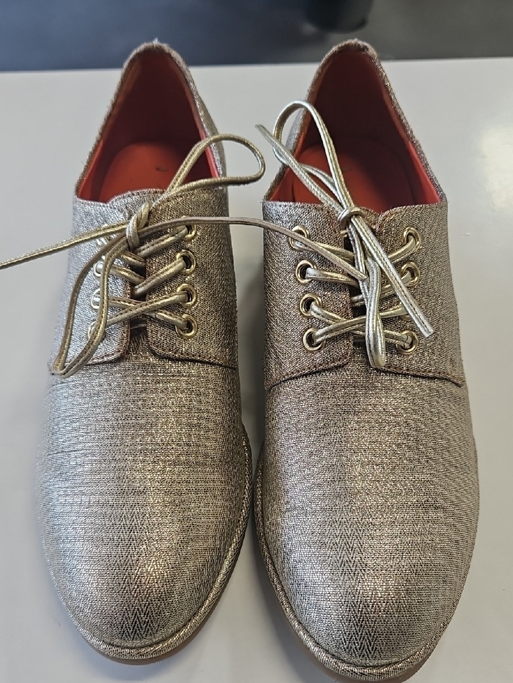 Via Spiga Metallic Gold Lace-Up Oxfords